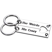 将图片加载到图库查看器,Valentines Day Gifts for Boyfriend Girlfriend 2PCS Couple Keychains for Him Her His Crazy Her Weirdo Anniversary Birthday Gifts for Husband Wife Fiancee Fiance Wedding Christmas Gift for Bride Groom
