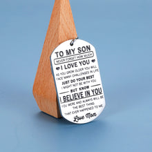 将图片加载到图库查看器,Inspirational Gifts to My Son Keychain from Mom Never Forget How Much I Love You Birthday Christmas Graduation Gift for Boys Teens Coming-of-age Back to School Pendant from Mother in Law Stepmother