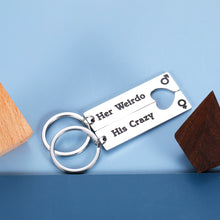 将图片加载到图库查看器,Valentines Day Gifts for Boyfriend Girlfriend 2PCS Couple Keychains for Him Her His Crazy Her Weirdo Anniversary Birthday Gifts for Husband Wife Fiancee Fiance Wedding Christmas Gift for Bride Groom