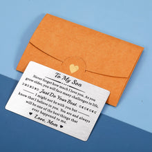 将图片加载到图库查看器,Son Gifts from Mom Wallet Card Insert Birthday Gift Card Teen Boy Gifts Christmas Gifts for Men Kids Graduation Gifts Valentines Day Gifts Off to College Back to School Stocking Stuffers for Teen Boys